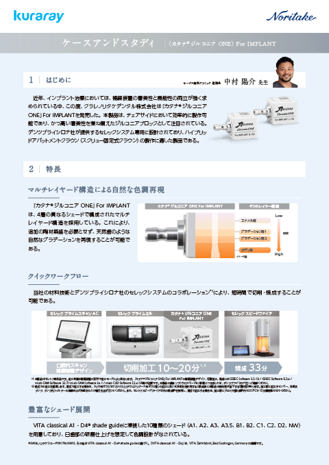 中村陽介先生、 カタナ ® ジルコニア ONE For IMPLANT ケースアンドスタディ